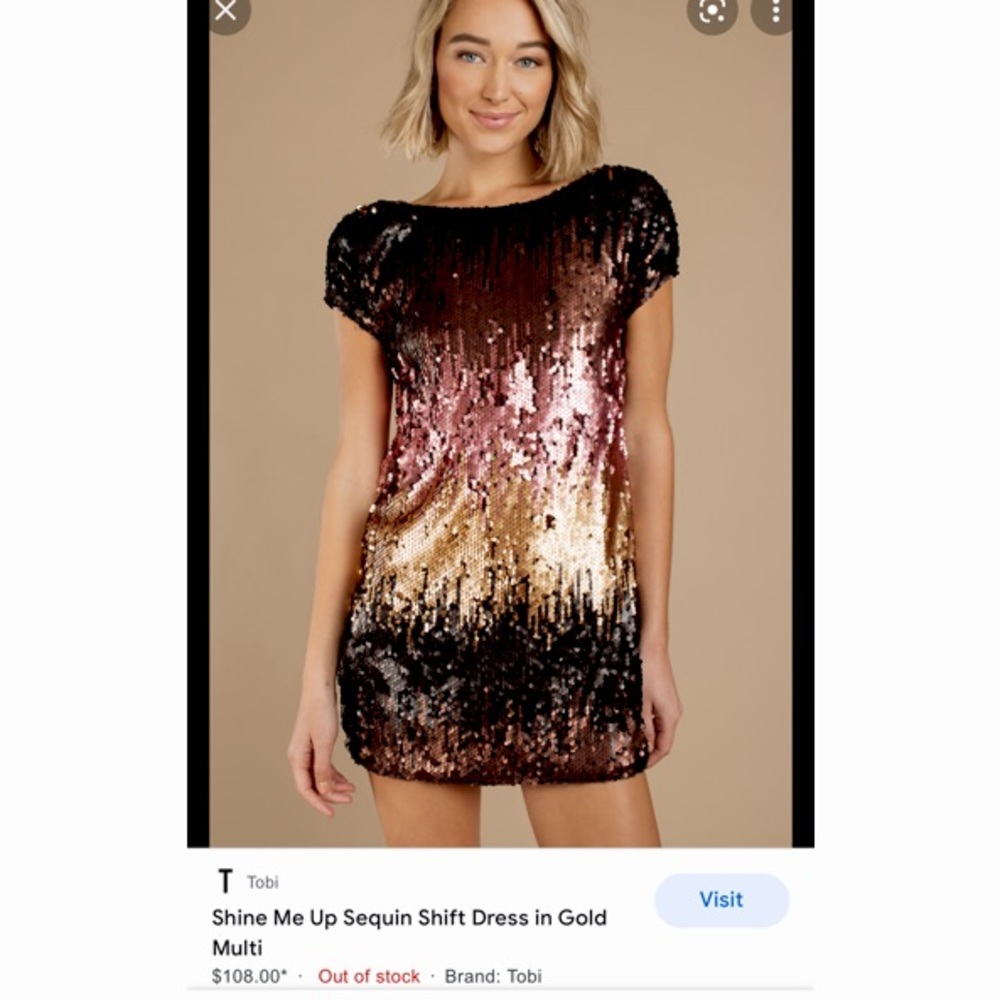 Tobi Shine Me Up Sequin Shift Dress in Gold Multi